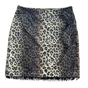Palisades‎ Women’s L Brown Black Leopard Print Velour Beaded Fringe Pencil Skirt